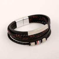 PU cavo bracciali, with 304 acciaio inox & lega in zinco, Vintage & per l'uomo, nero, Lunghezza 21 cm, Venduto da PC