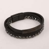 PU cavo bracciali, with 304 acciaio inox & lega in zinco, placcato color nero piombo, Vintage & per l'uomo, nero, Lunghezza Appross. 21 cm, Venduto da PC