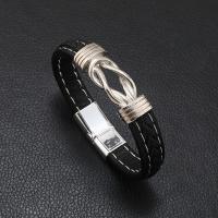 Bracelets cordon PU, cuir PU, Alliage de zinc fermoir magnétique, Vintage & pour homme, noire, Longueur 22 cm, Vendu par PC