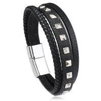 PU cavo bracciali, lega di zinco chiusura magnetica, Vintage & per l'uomo, nessuno, Lunghezza 21.5 cm, Venduto da PC