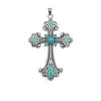 Pendants since Alloy Croise, Sinc Alloy, le turquoise & Aimitis, Cross, dath airgid plated, DIY & le rhinestone, dathanna níos mó le haghaidh rogha, 50x75mm, Díolta De réir PC