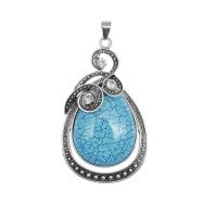 Pendentifs en alliage de zinc, avec Chips de pierres précieuses, larme, Plaqué de couleur d'argent, DIY & avec strass, bleu, 40x68mm, Vendu par PC