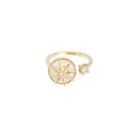 Messing Manchet Finger Ring, Acht Point Star, gold plated, micro pave zirconia & voor vrouw & glazuur, Maat:6-8, Verkocht door PC