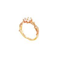 Messing Manchet Finger Ring, Bloem, gold plated, micro pave zirconia & voor vrouw, Maat:6-8, Verkocht door PC