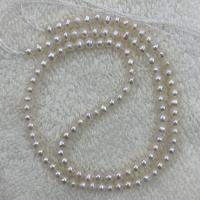 Naturel d'eau douce perles, perle d'eau douce cultivée, Légèrement rond, DIY, blanc, 3-4mm, Vendu par Environ 37 cm brin