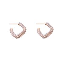 Lo zinco in lega Stud Earring, lega in zinco, with perla in plastica, placcato color oro, gioielli di moda & per la donna, due diversi colori, 15mm, Venduto da coppia