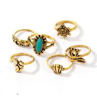 Zinklegering Ring Set, Zinc Alloy, met turkoois, gold plated, 6 stuks & mode sieraden & voor vrouw, gouden, 17mm, Verkocht door Stel