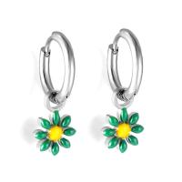 Stainless Steel Huggie Hoop Earring 304 Stainless Steel Chrysamthemum fashion jewelry & for woman & enamel Sold By Pair