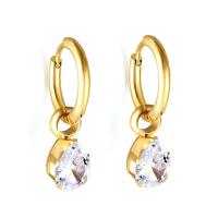 Stainless Steel Huggie Hoop Earring 304 Stainless Steel Vacuum Ion Plating & for woman & with rhinestone golden Sold By Pair