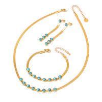 Jewelry Sets Titanium Steel with turquoise with 1.97inch 1.57inch extender chain Vacuum Ion Plating fashion jewelry & for woman golden Length Approx 15.75 Inch Approx 6.3 Inch Sold By PC