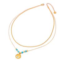 Collier d'acier titane, avec turquoise, avec 1.97inch chaînes de rallonge, Placage, Double couche & styles différents pour le choix & pour femme, doré, Longueur Environ 15.75 pouce, Environ 17.72 pouce, Vendu par PC