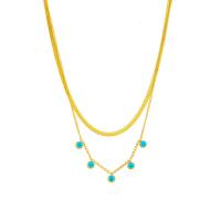 Collier de mode Multi couche, Acier titane, avec 1.97inch chaînes de rallonge, Placage, Double couche & bijoux de mode & pour femme, doré, Vendu par Environ 15.75 pouce, Environ 17.32 pouce brin