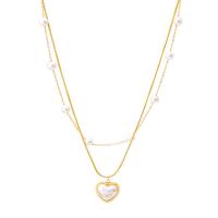 Mode Multi laag ketting, Titanium Staal, met Plastic Pearl, met 1.97inch extender keten, Hart, plated, Dubbele laag & mode sieraden & voor vrouw, gouden, Per verkocht Ca 15.75 inch, Ca 17.32 inch Strand