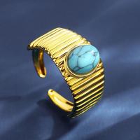 Bague acier titane, avec turquoise, Placage, bijoux de mode & pour femme, doré, protéger l'environnement, sans nickel, plomb et cadmium, 10.6mm, Vendu par PC