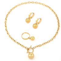 Sets de Joyas, anillo de dedo & pendiente & collar, Partículas de acero, chapado, tres piezas & Joyería & diferentes estilos para la opción & para mujer, dorado, libre de níquel, plomo & cadmio, Vendido por Set