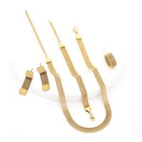 Sets de Joyas, Pendiente de stud & anillo de dedo & pulsera & collar, Partículas de acero, chapado, 4 piezas & Joyería & diferentes estilos para la opción & para mujer, dorado, libre de níquel, plomo & cadmio, Vendido por Set