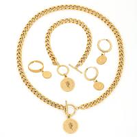 Sets de Joyas, anillo de dedo & pulsera & pendiente & collar, Partículas de acero, chapado, 4 piezas & Joyería & diferentes estilos para la opción & para mujer, dorado, libre de níquel, plomo & cadmio, Vendido por Set