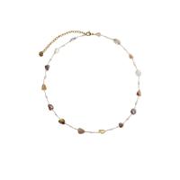 Titanium halskettingen, Titanium Staal, met Agaat & Plastic Pearl, met 7cm extender keten, gold plated, mode sieraden & voor vrouw, multi-gekleurde, Per verkocht 40 cm Strand