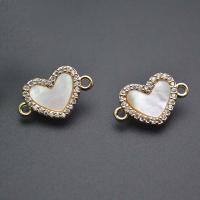 Conectores de Metal, Corazón, chapado en color dorado, Bricolaje & micro arcilla de zirconia cúbica & 1/1 aro, Blanco, libre de níquel, plomo & cadmio, 10x16mm, Vendido por UD