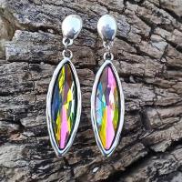 Boucles d'oreilles en alliage de zinc, avec zircon cubique, oeil de cheval, Placage de couleur argentée, bijoux de mode & pour femme, multicolore, protéger l'environnement, sans nickel, plomb et cadmium, 13-45mm, Vendu par paire