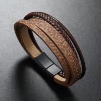 Bracelets cordon PU, cuir PU, Alliage de zinc fermoir magnétique, Placage de couleur noire de plumbum, Vintage & pour homme, plus de couleurs à choisir, Longueur Environ 21-22 cm, Vendu par PC