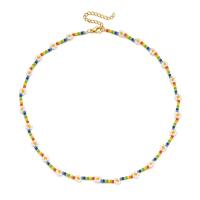 Glass Seed Beads Ketting, Seedbead, met Zinc Alloy, met 5cm extender keten, Bloem, gold plated, mode sieraden & voor vrouw, meer kleuren voor de keuze, Lengte Ca 45 cm, Verkocht door PC