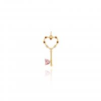 Cubic Zirconia Micro Pave Brass Pendant Key plated DIY & micro pave cubic zirconia golden Sold By PC