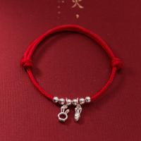 Bracelets en argent sterling, argent sterling 925, avec corde de cire, Placage, pour femme, rouge, Longueur Environ 24 cm, Vendu par PC