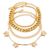 aleación de zinc pulsera tobillera, con 2inch extender cadena, Mariposa, chapado en color dorado, 4 piezas & para mujer, longitud aproximado 7.9 Inch, aproximado 8.3 Inch, Vendido por Set