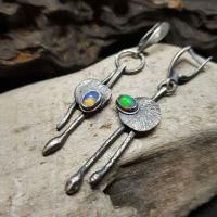 asymmetrische oorbellen, Zinc Alloy, met Opaal, antieke tin plated, Vintage & mode sieraden & voor vrouw, gemengde kleuren, nikkel, lood en cadmium vrij, 13-45mm, Verkocht door pair