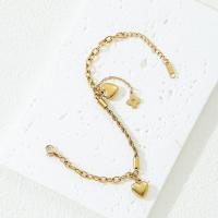 Pulseira de aço titânio, Partículas de aço, with 3cm extender chain, Coração, joias de moda & para mulher, dourado, níquel, chumbo e cádmio livre, 3mm, comprimento Aprox 18 cm, vendido por PC