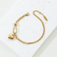 Pulseira de aço titânio, Partículas de aço, with 3cm extender chain, Coração, joias de moda & para mulher, dourado, níquel, chumbo e cádmio livre, 13mm, comprimento Aprox 18 cm, vendido por PC