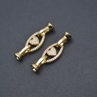 Brass Hook és Eye Clasp, Sárgaréz, Szív, arany színű aranyozott, DIY & mikro egyengetni cirkónia & üreges, nikkel, ólom és kadmium mentes, 9x37mm, Által értékesített PC