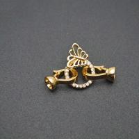 Mässing Hook och Eye Lås, Fjäril, guldfärg pläterade, DIY & micro bana cubic zirconia & ihålig, nickel, bly och kadmium gratis, 17x30mm, Säljs av PC