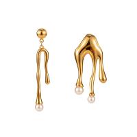 Pendientes asimétricos, acero inoxidable 304, con Perlas plásticas, 18K chapado en oro, Joyería & para mujer, dorado, Vendido por Par