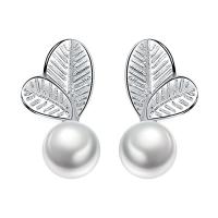 Mässing Stud Örhänge, med Plast Pearl, silver pläterad, mode smycken & för kvinna, nickel, bly och kadmium gratis, 7x13mm, Säljs av Par