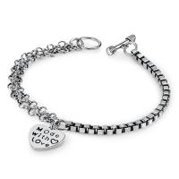 Pulseras de latón, metal, Corazón, chapado en color de plata antigua, Joyería & para mujer, libre de níquel, plomo & cadmio, 14mm, longitud aproximado 17 cm, Vendido por UD