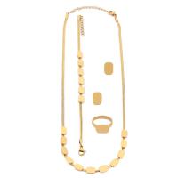 Sets de Joyas, Pendiente de stud & anillo de dedo & pulsera & collar, Partículas de acero, 4 piezas & Joyería & diferentes estilos para la opción & para mujer, dorado, libre de níquel, plomo & cadmio, Vendido por Set