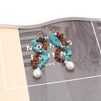 Sinc Alloy Earrings, le turquoise & Pearl Plaisteacha, lámhdhéanta, jewelry faisin & do bhean, il-daite, nicil, luaidhe & caidmiam saor in aisce, 110x23mm, Díolta De réir Péire