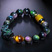 Obsidian Bracelet with Tiger Eye & Agate Mythical Wild Animal Unisex Length Approx 7 Inch Sold By PC