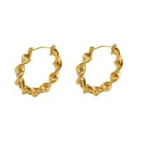 Acier inoxydable 304 boucle d oreille dormeuse, Motif géométrique, Plaqué or 18K, pour femme & avec strass, 33mm, Vendu par paire