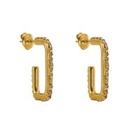 304 roestvrij staal Stud Earring, Geometrisch Patroon, 18K verguld, voor vrouw & met strass, 13x25mm, Verkocht door pair