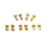 Titanium Stål Stud Earring, med Plastic Pearl, forskellige stilarter for valg & Micro Pave cubic zirconia & for kvinde, 6mm, Solgt af par