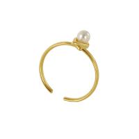 Acier titane Cuff Bague, avec perle de plastique, Plaqué or 18K, bijoux de mode & réglable & pour femme, 19mm, Taille:7, Vendu par PC