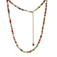 Collier d'acier titane, avec Pierre naturelle, avec 8cm chaînes de rallonge, fait à la main, bijoux de mode & pour femme, multicolore, Vendu par 40 cm brin