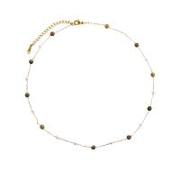 Collier d'acier titane, avec Agate, Placage de couleur d'or, bijoux de mode & pour femme, multicolore, Vendu par 45 cm brin