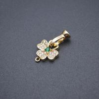 Ottone occhio e gancio di chiusura, Three Leaf Clover, placcato color oro, DIY & Micro spianare cubic zirconia, assenza di nichel,piombo&cadmio, 13x26mm, Venduto da PC