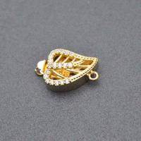 Blås Bajonett Lås, Mässing, Leaf, guldfärg pläterade, DIY & micro bana cubic zirconia & ihålig, nickel, bly och kadmium gratis, 11x18mm, Säljs av PC