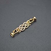 Brass Hook ja Eye Lukko, Messinki, kullan väri kullattu, tee-se-itse & Micro Pave kuutiometriä zirkonia, nikkeli, lyijy ja kadmium vapaa, 8x43mm, Myymät PC