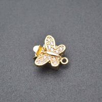 Fivela  de baioneta de bronze, cobre, Borboleta, cromado de cor dourada, DIY & micro pavimento em zircônia cúbica, níquel, chumbo e cádmio livre, 10x16mm, vendido por PC